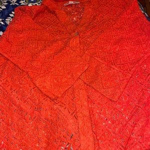 Super cute see threw RED button up shirt ..